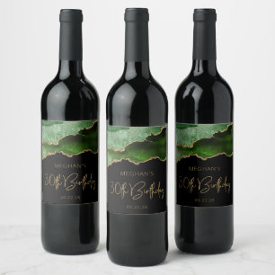 Étiquette Pour Bouteilles De Vin Chic Agate Geode Green Gold 30e fête d'anniversair