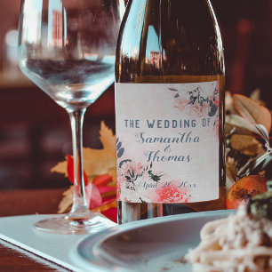 Étiquette Pour Bouteilles De Vin Chic Aquarelle rose Beige crème Bouquet floral