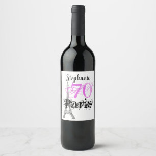 Étiquette Pour Bouteilles De Vin Chic Black Pink Paris Tour Eiffel 70e anniversaire