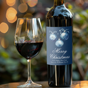 Étiquette Pour Bouteilles De Vin Chic Bleu Joyeux ornements de Noël Customisés