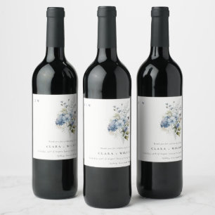 Étiquette Pour Bouteilles De Vin Chic Dusky Blue Aquarelle Cottage Floral Mariage