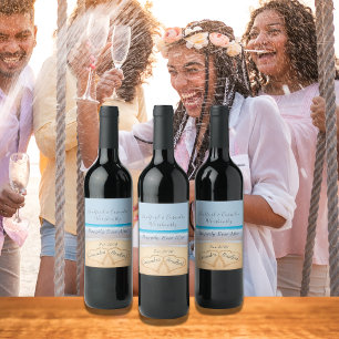 Étiquette Pour Bouteilles De Vin Chic Dusty Blue Beach Wedding 2 Heart Sand
