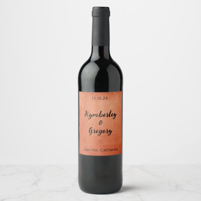 Étiquette Pour Bouteilles De Vin Chic Elegant Burnt Orange Noir (Devant)
