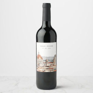 Étiquette Pour Bouteilles De Vin Chic Florence Cathédrale Italie Aquarelle Mariage