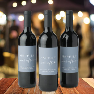 Étiquette Pour Bouteilles De Vin Chic Heureux Pour Toujours Bleu Poussiéreux Mariag