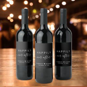 Étiquette Pour Bouteilles De Vin Chic Heureux Pour Toujours Mariage Noir