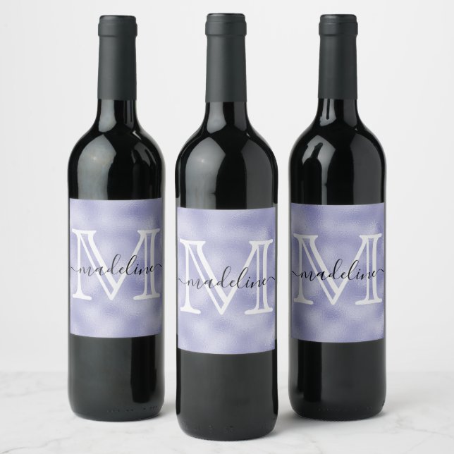 Étiquette Pour Bouteilles De Vin Chic Lavande Violet Feuille Élégant Monogramme  (Bouteilles)