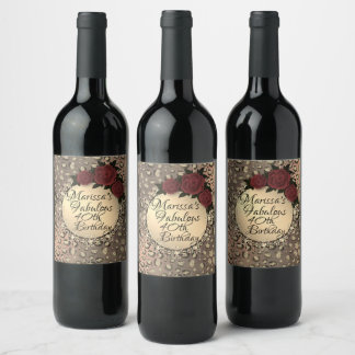 Étiquette Pour Bouteilles De Vin Chic Leopard Rose Fabuleux 40e anniversaire