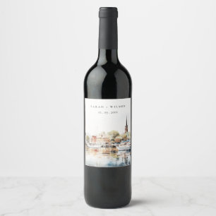 Étiquette Pour Bouteilles De Vin Chic Mariage d'aquarelle Annapolis Maryland