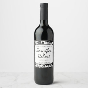 Étiquette Pour Bouteilles De Vin Chic noir et blanc Damask Vin Étiquette