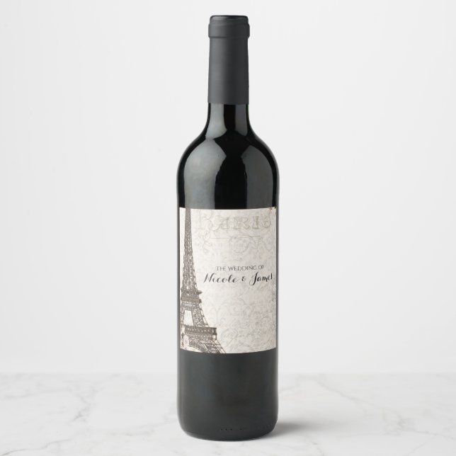 Étiquette Pour Bouteilles De Vin Chic Paris Tour Eiffel & Rose Elégant Étiquette de (Devant)