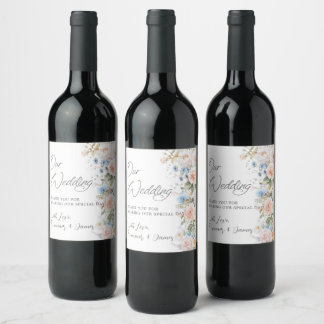 Étiquette Pour Bouteilles De Vin Chic Pastel Blush Blanc Bleu Mariage Floral