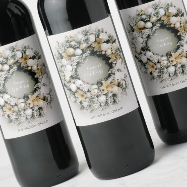 Étiquette Pour Bouteilles De Vin Chic Pine Noël Wreath Vin Étiquette (Créateur téléchargé)