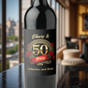Étiquette Pour Bouteilles De Vin Chic Red Roses et Gold 50e anniversaire Mariage