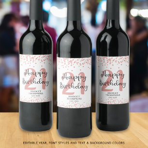 Étiquette Pour Bouteilles De Vin Chic Rose Parties scintillant or HAPPY 21ème anniv