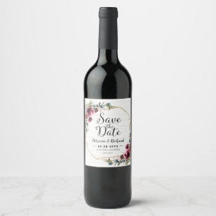 Étiquette Pour Bouteilles De Vin Chic Rustique Fleurs de Bourgogne Mariage Épargnez