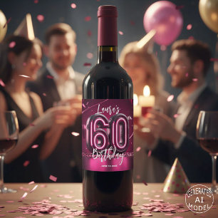 Étiquette Pour Bouteilles De Vin Chic Tendance Vibrant Rose Néo-Natal 60e Anniversa