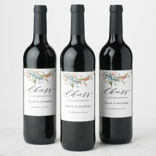 Étiquette Pour Bouteilles De Vin Chic Watercolor Earthy Blooms, Mariage