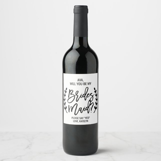 Étiquette Pour Bouteilles De Vin Chic White Black Branche Serez-Vous Ma Femme D'Acc (Devant)