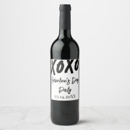 Étiquette Pour Bouteilles De Vin Chic XOXO Black and White Galentine's Day Party