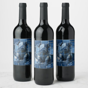 Étiquette Pour Bouteilles De Vin Chien Patchwork Art Denim