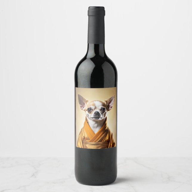 Étiquette Pour Bouteilles De Vin Chihuahua bouddhiste (Devant)