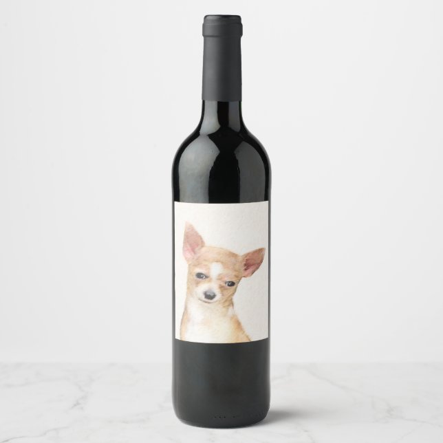 Étiquette Pour Bouteilles De Vin Chihuahua Peinture - Cute Original Chien Art (Devant)
