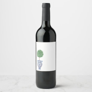Étiquette Pour Bouteilles De Vin Chinoiserie bleue topienne de Bois de grand-millén
