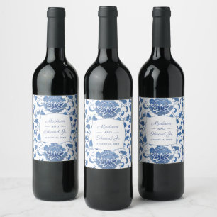 Étiquette Pour Bouteilles De Vin Chinoiserie Chic Wedding shower Bleu Et Blanc