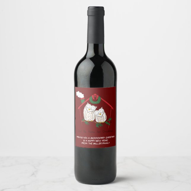 Étiquette Pour Bouteilles De Vin Chouette de Noël Be Accueil mignonne (Devant)