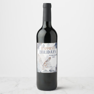 Étiquette Pour Bouteilles De Vin Chouette d'hiver boisé forêt de neige forêt pit