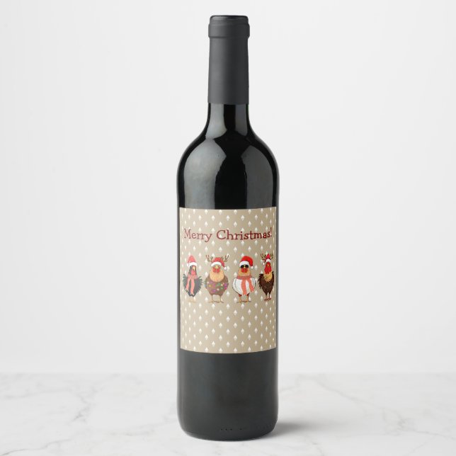 Étiquette Pour Bouteilles De Vin Christmas Chickens with Lights Wine Label (Devant)
