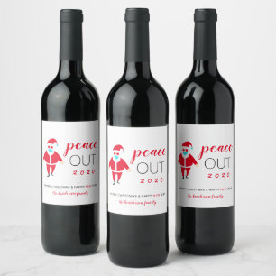 Étiquette Pour Bouteilles De Vin Christmas Peace Out 2020 Drôle Masque Visage Pèr