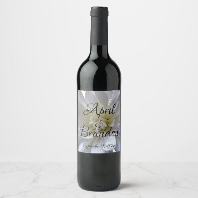 Étiquette Pour Bouteilles De Vin Chrysanthème mum blanc élégant  (Devant)
