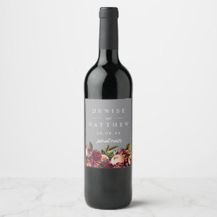 Étiquette Pour Bouteilles De Vin Chrysanthème romantique sur pierre ciselée