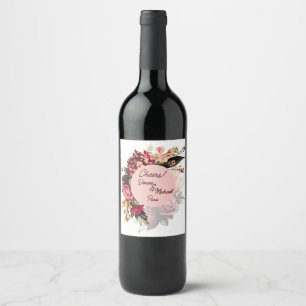 Étiquette Pour Bouteilles De Vin Chrysanthème romantique sur rose arachnéen