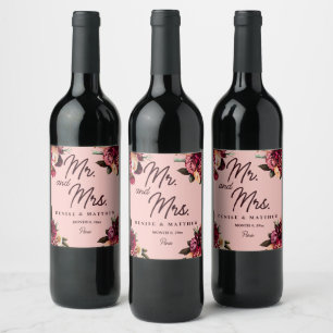 Étiquette Pour Bouteilles De Vin Chrysanthème romantique sur rose arachnéen