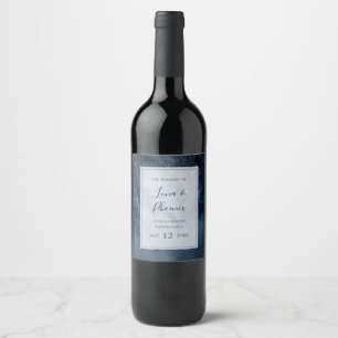 Étiquette Pour Bouteilles De Vin Ciel de nuit céleste avec cadre Mariage Étiquette