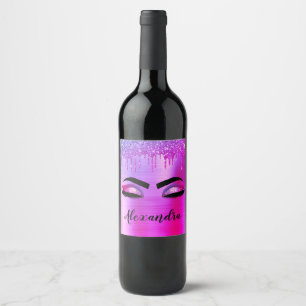 Étiquette Pour Bouteilles De Vin Cils Monogramme Nom Paillettes Étincelles Violet