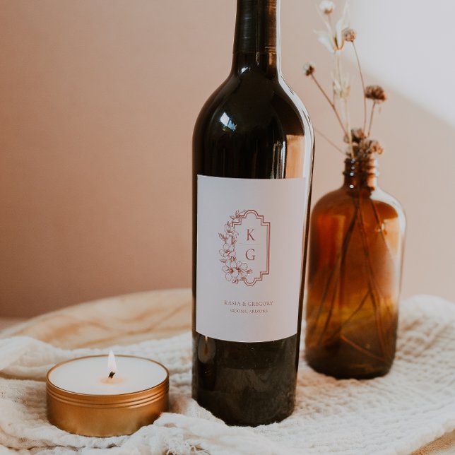 Étiquette Pour Bouteilles De Vin Cimier Botanique Monogramme Mariage Étiquette de v (Créateur téléchargé)