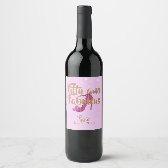 Étiquette Pour Bouteilles De Vin Cinquante et fabuleux GirlySparkly Hot Pink Gold T (Devant)