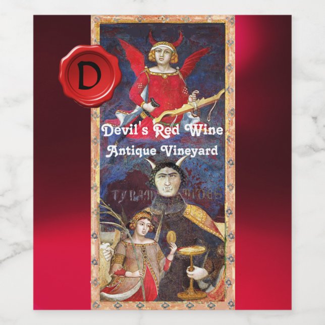 ÉTIQUETTE POUR BOUTEILLES DE VIN CIRE À SCELLER AU MONOGRAMME AU VIN ROUGE DU DIABL (Étiquettes simples)