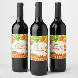 Étiquette Pour Bouteilles De Vin Citation Joyeux Thanksgiving Couronne de feuilles