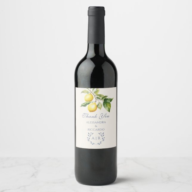 Étiquette Pour Bouteilles De Vin Citron italien merci (Devant)