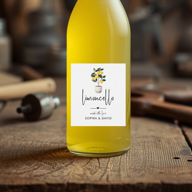 Étiquette Pour Bouteilles De Vin Citron Limoncello Aquarelle Citrons Arbre en Pot (Limoncello Watercolor Potted Lemons Tree Wine Label)