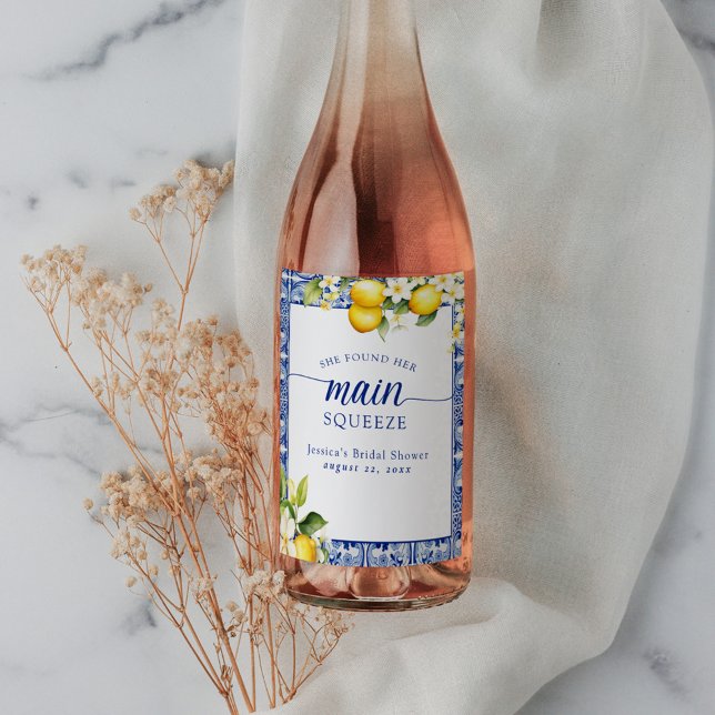 Étiquette Pour Bouteilles De Vin Citrons de Squeeze Principaux & Bleus Méditerranée (Créateur téléchargé)