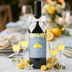 Étiquette Pour Bouteilles De Vin Citrons Floraux Bleu Poussiéreux Limoncello Mariag
