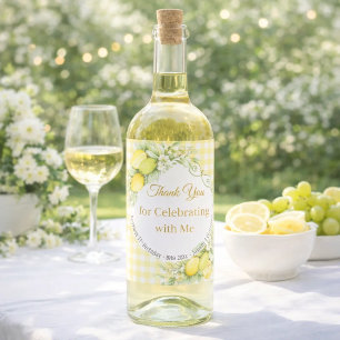 Étiquette Pour Bouteilles De Vin Citrons gingham jaune Merci Anniversaire