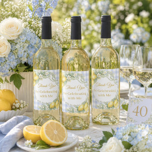 Étiquette Pour Bouteilles De Vin Citrons gingham nœud bleu jardin Merci Anniversair