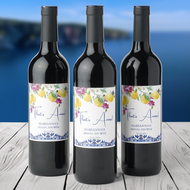 Étiquette Pour Bouteilles De Vin Citrons italiens bougainvilliers prime de douche (That's amore Italian lemons bougainvillea citrus bridal shower favors personalized  wine labels)